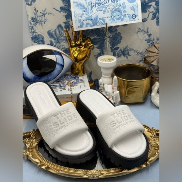 🆕 MARC JACOBS 🧿 NWOB The Lug Sole Slide Sandal, White Leather - Sz 38 US 8 - Picture 4 of 12